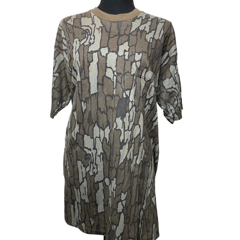 Vintage Duck Bay Trebark Camo T-Shirt Mens XL Single Stitch USA Pocket Tee